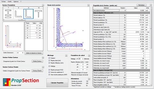 Image de la fenêtre principale du logiciel PropSection